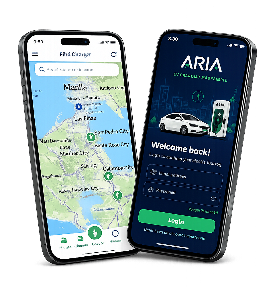 ARIA mobile application displayed on two smartphones